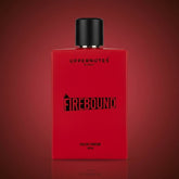 Red perfume bottle with black cap on a red background