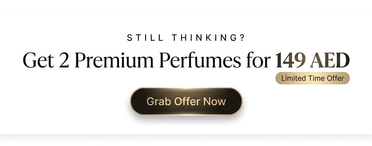 Promotional offer for premium perfumes with a limited time offer on a white background.